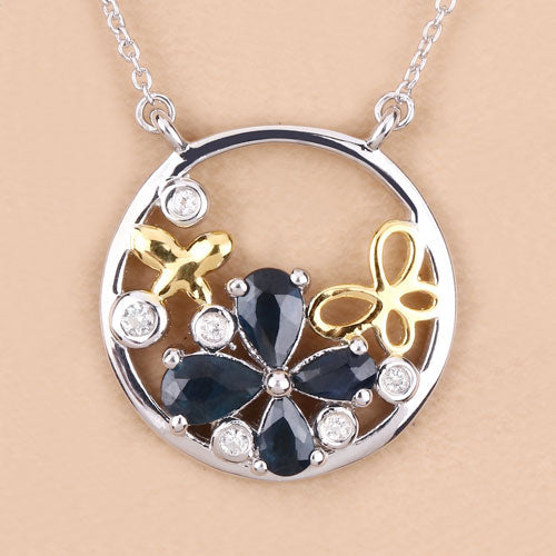 1.41 Carat Genuine Blue Sapphire and White Topaz .925 Sterling Silver Pendant Bids.com