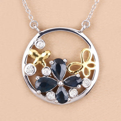 1.41 Carat Genuine Blue Sapphire and White Topaz .925 Sterling Silver Pendant Bids.com