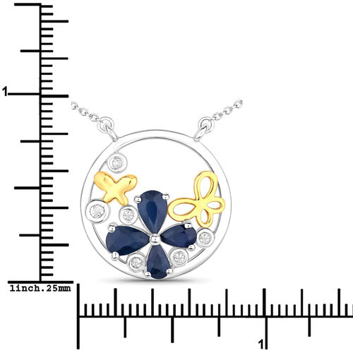 1.41 Carat Genuine Blue Sapphire and White Topaz .925 Sterling Silver Pendant Bids.com