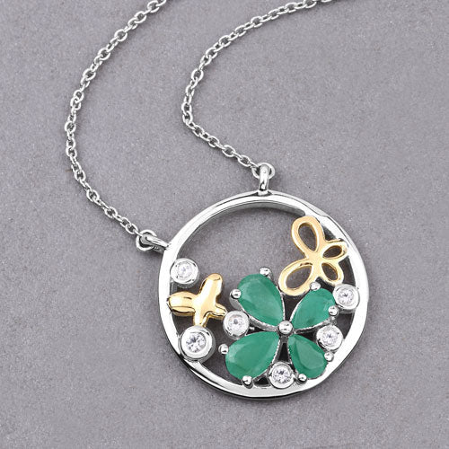 1.35 Carat Genuine Emerald and White Topaz .925 Sterling Silver Pendant Bids.com