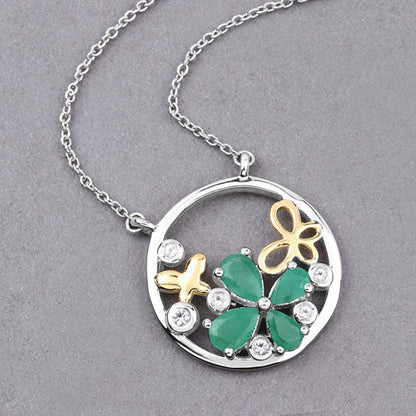 1.35 Carat Genuine Emerald and White Topaz .925 Sterling Silver Pendant Bids.com