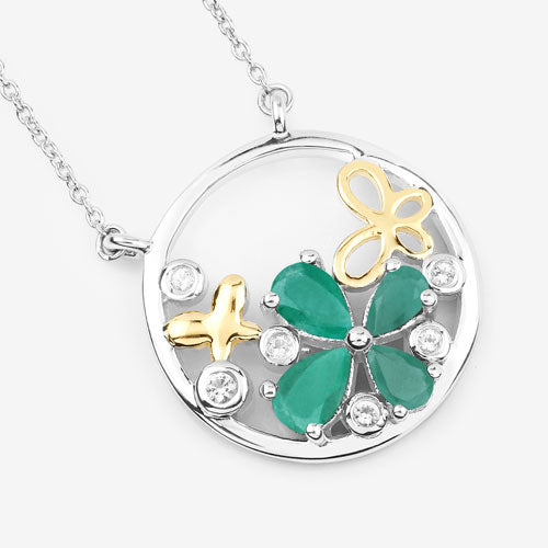 1.35 Carat Genuine Emerald and White Topaz .925 Sterling Silver Pendant Bids.com
