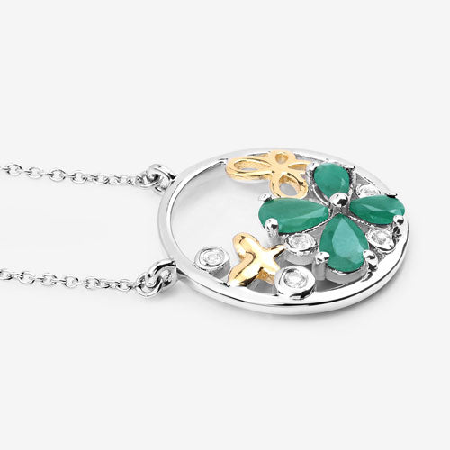1.35 Carat Genuine Emerald and White Topaz .925 Sterling Silver Pendant Bids.com