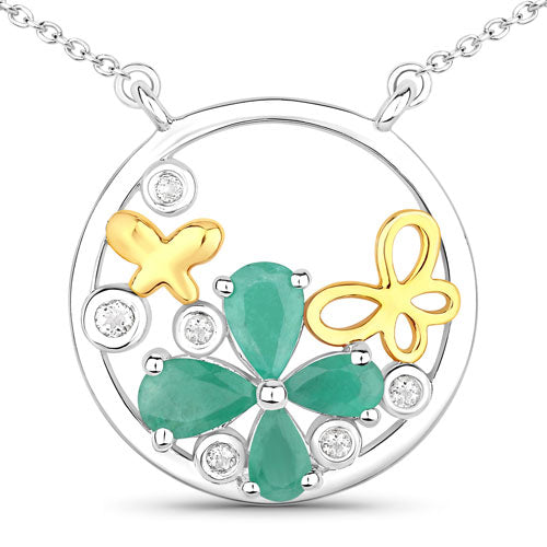 1.35 Carat Genuine Emerald and White Topaz .925 Sterling Silver Pendant Bids.com