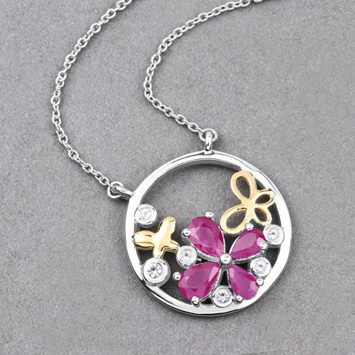 1.47 Carat Genuine Ruby and White Topaz .925 Sterling Silver Pendant Bids.com