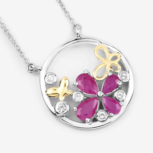 1.47 Carat Genuine Ruby and White Topaz .925 Sterling Silver Pendant Bids.com