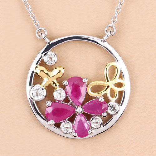 1.47 Carat Genuine Ruby and White Topaz .925 Sterling Silver Pendant Bids.com