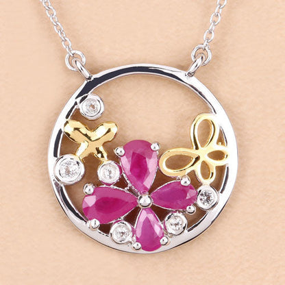 1.47 Carat Genuine Ruby and White Topaz .925 Sterling Silver Pendant Bids.com