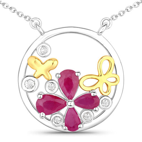 1.47 Carat Genuine Ruby and White Topaz .925 Sterling Silver Pendant Bids.com