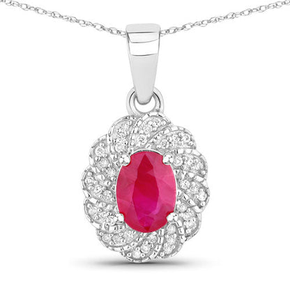 0.95 Carat Genuine Ruby and White Diamond 10K White Gold Pendant Bids.com