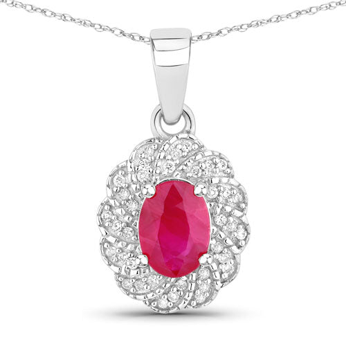 0.95 Carat Genuine Ruby and White Diamond 10K White Gold Pendant Bids.com