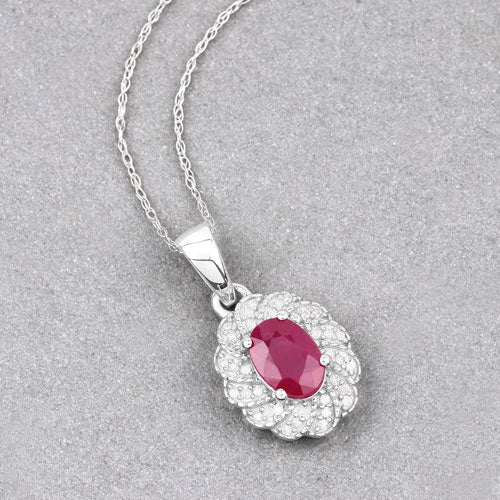 0.95 Carat Genuine Ruby and White Diamond 10K White Gold Pendant Bids.com