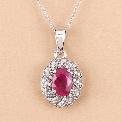 0.95 Carat Genuine Ruby and White Diamond 10K White Gold Pendant Bids.com