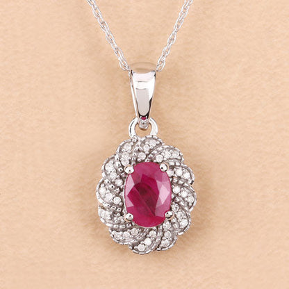 0.95 Carat Genuine Ruby and White Diamond 10K White Gold Pendant Bids.com