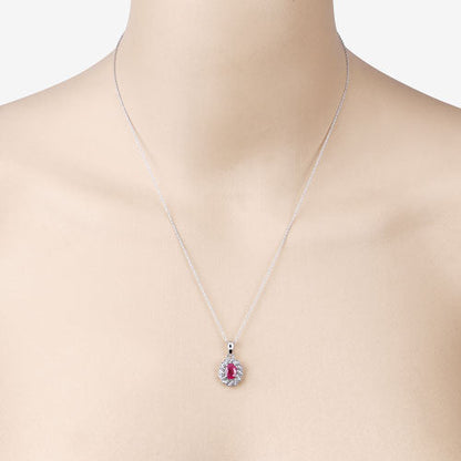 0.95 Carat Genuine Ruby and White Diamond 10K White Gold Pendant Bids.com
