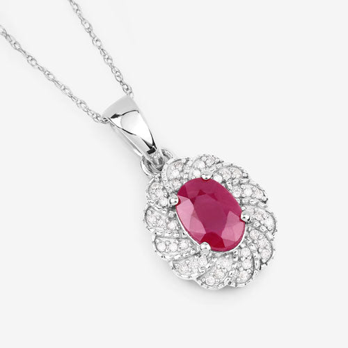 0.95 Carat Genuine Ruby and White Diamond 10K White Gold Pendant Bids.com