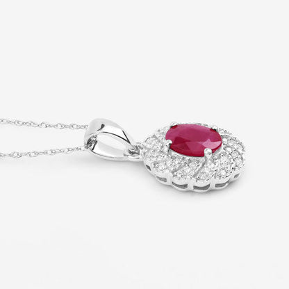 0.95 Carat Genuine Ruby and White Diamond 10K White Gold Pendant Bids.com