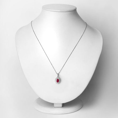 0.95 Carat Genuine Ruby and White Diamond 10K White Gold Pendant Bids.com