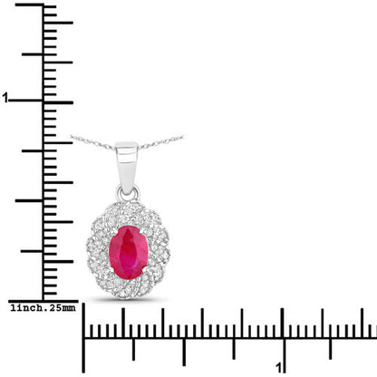 0.95 Carat Genuine Ruby and White Diamond 10K White Gold Pendant Bids.com