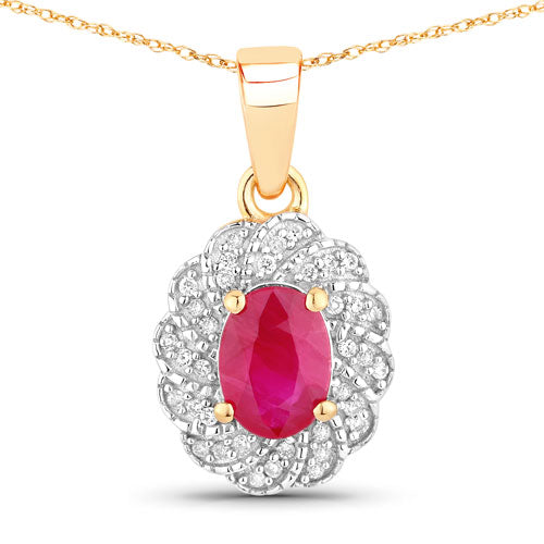 0.95 Carat Genuine Ruby and White Diamond 10K Yellow Gold Pendant Bids.com