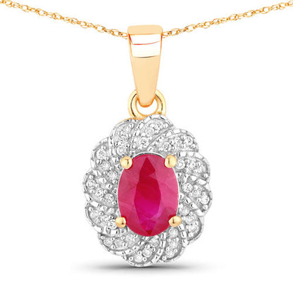 0.95 Carat Genuine Ruby and White Diamond 10K Yellow Gold Pendant Bids.com