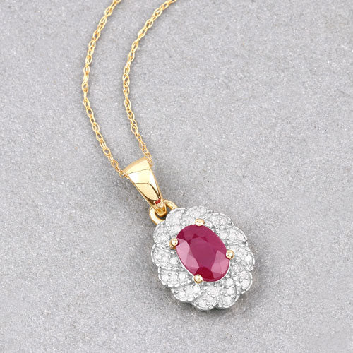 0.95 Carat Genuine Ruby and White Diamond 10K Yellow Gold Pendant Bids.com