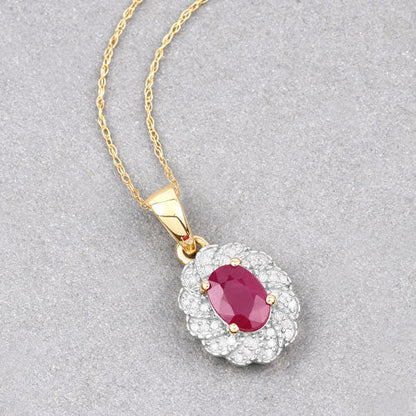 0.95 Carat Genuine Ruby and White Diamond 10K Yellow Gold Pendant Bids.com