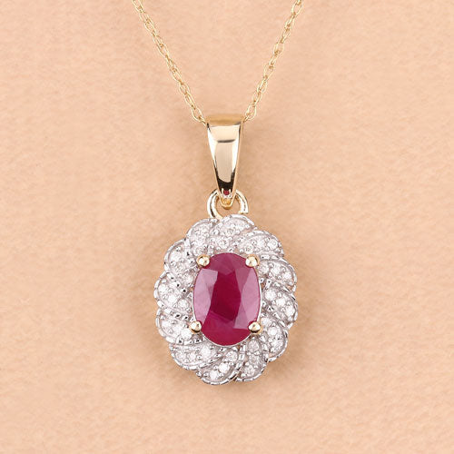 0.95 Carat Genuine Ruby and White Diamond 10K Yellow Gold Pendant Bids.com