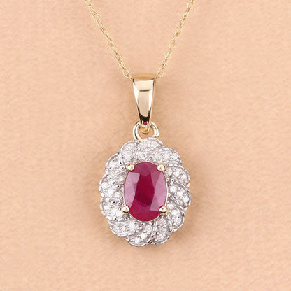 0.95 Carat Genuine Ruby and White Diamond 10K Yellow Gold Pendant Bids.com