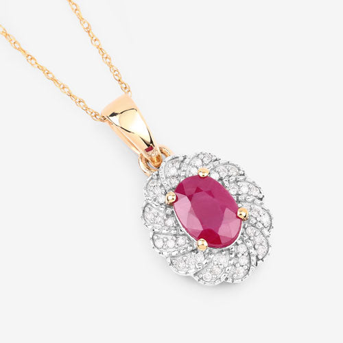 0.95 Carat Genuine Ruby and White Diamond 10K Yellow Gold Pendant Bids.com