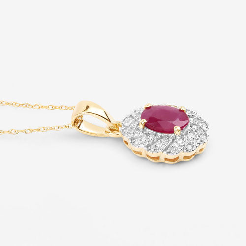 0.95 Carat Genuine Ruby and White Diamond 10K Yellow Gold Pendant Bids.com