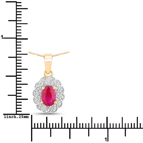 0.95 Carat Genuine Ruby and White Diamond 10K Yellow Gold Pendant Bids.com