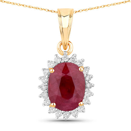 1.60 Carat Genuine Ruby and White Diamond 10K Yellow Gold Pendant Bids.com