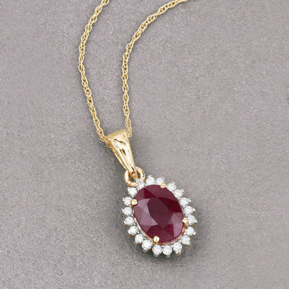 1.60 Carat Genuine Ruby and White Diamond 10K Yellow Gold Pendant Bids.com