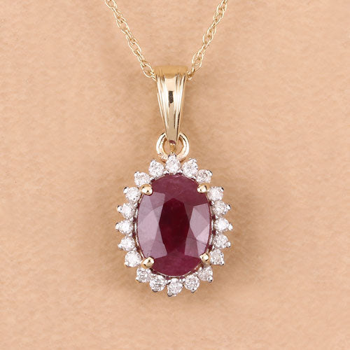 1.60 Carat Genuine Ruby and White Diamond 10K Yellow Gold Pendant Bids.com