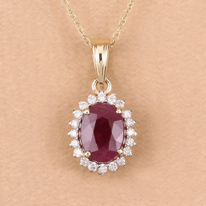 1.60 Carat Genuine Ruby and White Diamond 10K Yellow Gold Pendant Bids.com