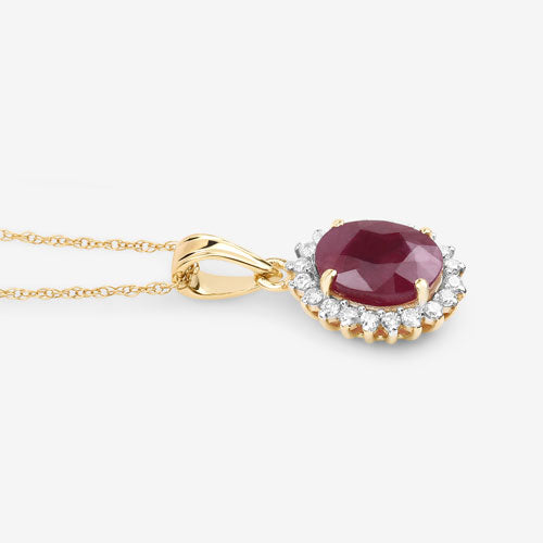 1.60 Carat Genuine Ruby and White Diamond 10K Yellow Gold Pendant Bids.com