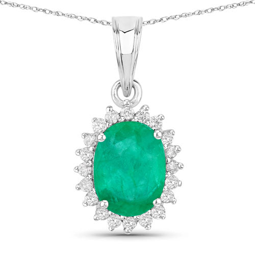 1.36 Carat Genuine Zambian Emerald and White Diamond 10K White Gold Pendant Bids.com