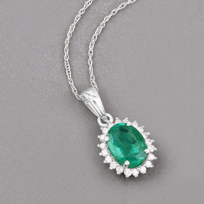 1.36 Carat Genuine Zambian Emerald and White Diamond 10K White Gold Pendant Bids.com