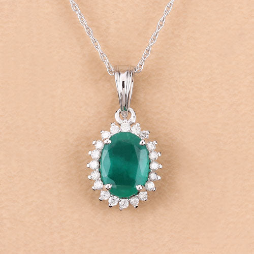 1.36 Carat Genuine Zambian Emerald and White Diamond 10K White Gold Pendant Bids.com