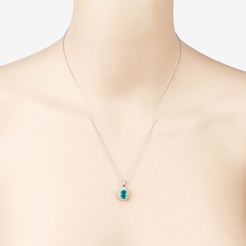 1.36 Carat Genuine Zambian Emerald and White Diamond 10K White Gold Pendant Bids.com