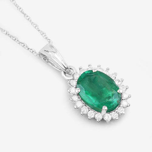 1.36 Carat Genuine Zambian Emerald and White Diamond 10K White Gold Pendant Bids.com