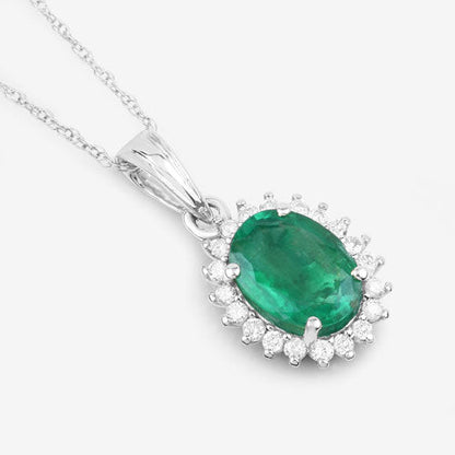 1.36 Carat Genuine Zambian Emerald and White Diamond 10K White Gold Pendant Bids.com