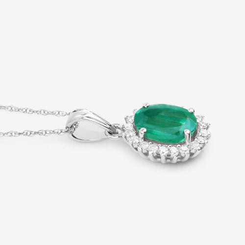 1.36 Carat Genuine Zambian Emerald and White Diamond 10K White Gold Pendant Bids.com