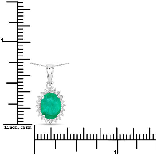 1.36 Carat Genuine Zambian Emerald and White Diamond 10K White Gold Pendant Bids.com