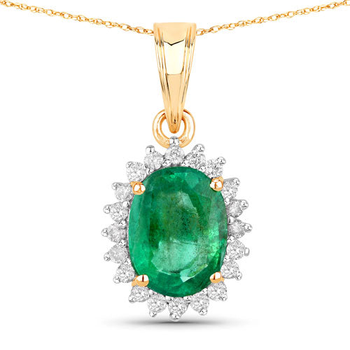 1.36 Carat Genuine Zambian Emerald and White Diamond 10K Yellow Gold Pendant Bids.com