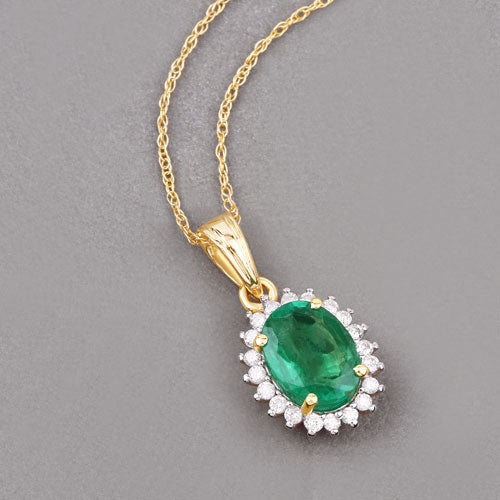 1.36 Carat Genuine Zambian Emerald and White Diamond 10K Yellow Gold Pendant Bids.com