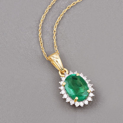 1.36 Carat Genuine Zambian Emerald and White Diamond 10K Yellow Gold Pendant Bids.com