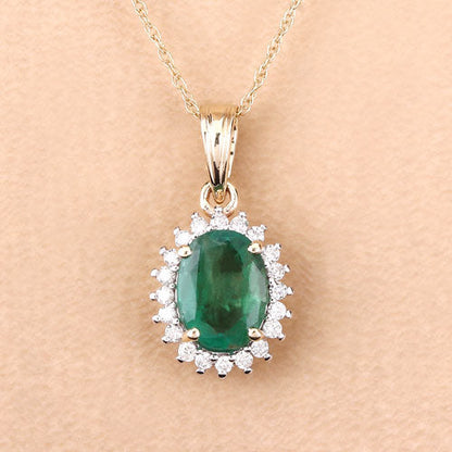 1.36 Carat Genuine Zambian Emerald and White Diamond 10K Yellow Gold Pendant Bids.com