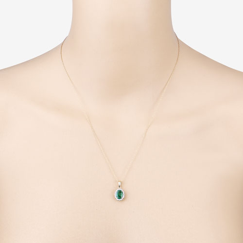 1.36 Carat Genuine Zambian Emerald and White Diamond 10K Yellow Gold Pendant Bids.com